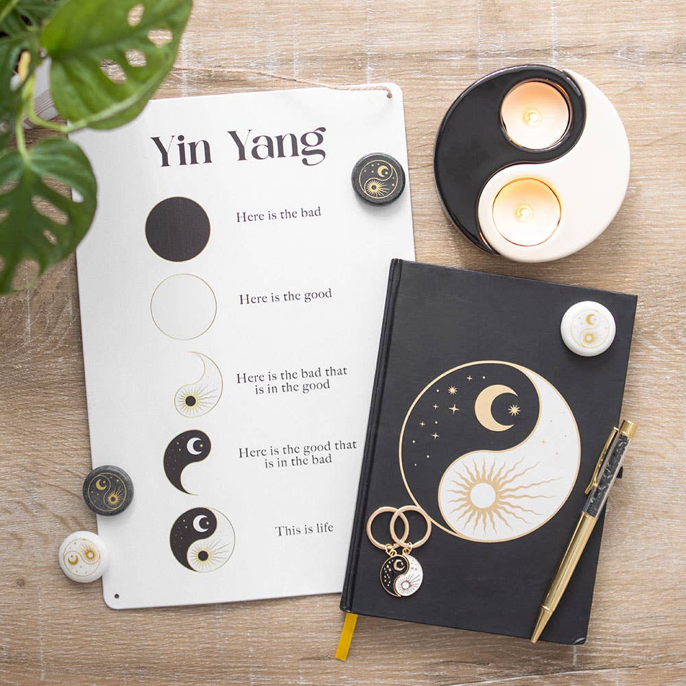 Yin Yang dagboek met zwarte obsidiaanpen