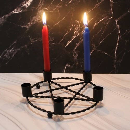 IJzeren Pentagram Kandelaar 15 cm Zwart
