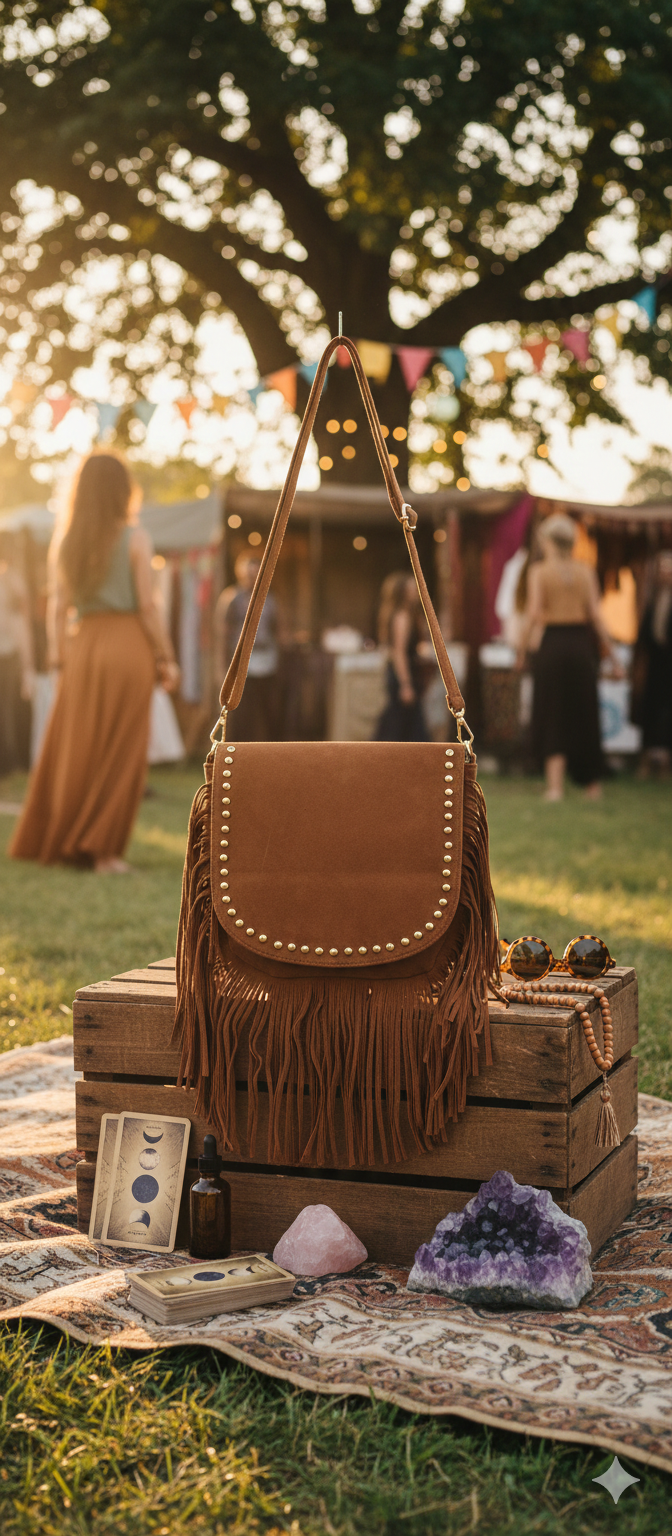 Tas met franje en studs brown