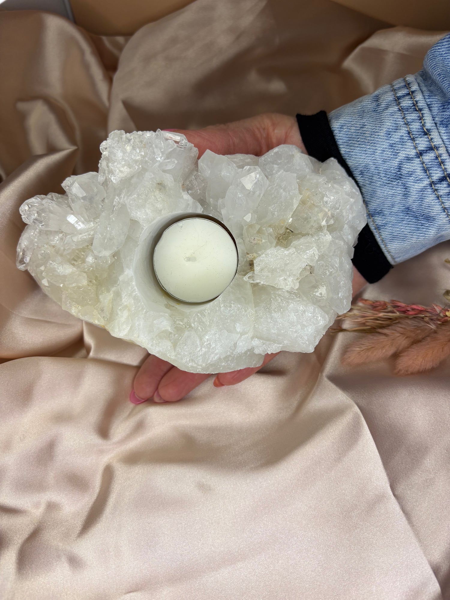 Waxinelichthouder bergkristal