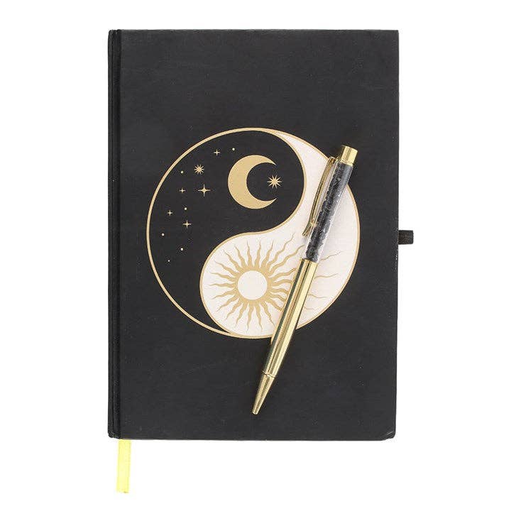 Yin Yang dagboek met zwarte obsidiaanpen