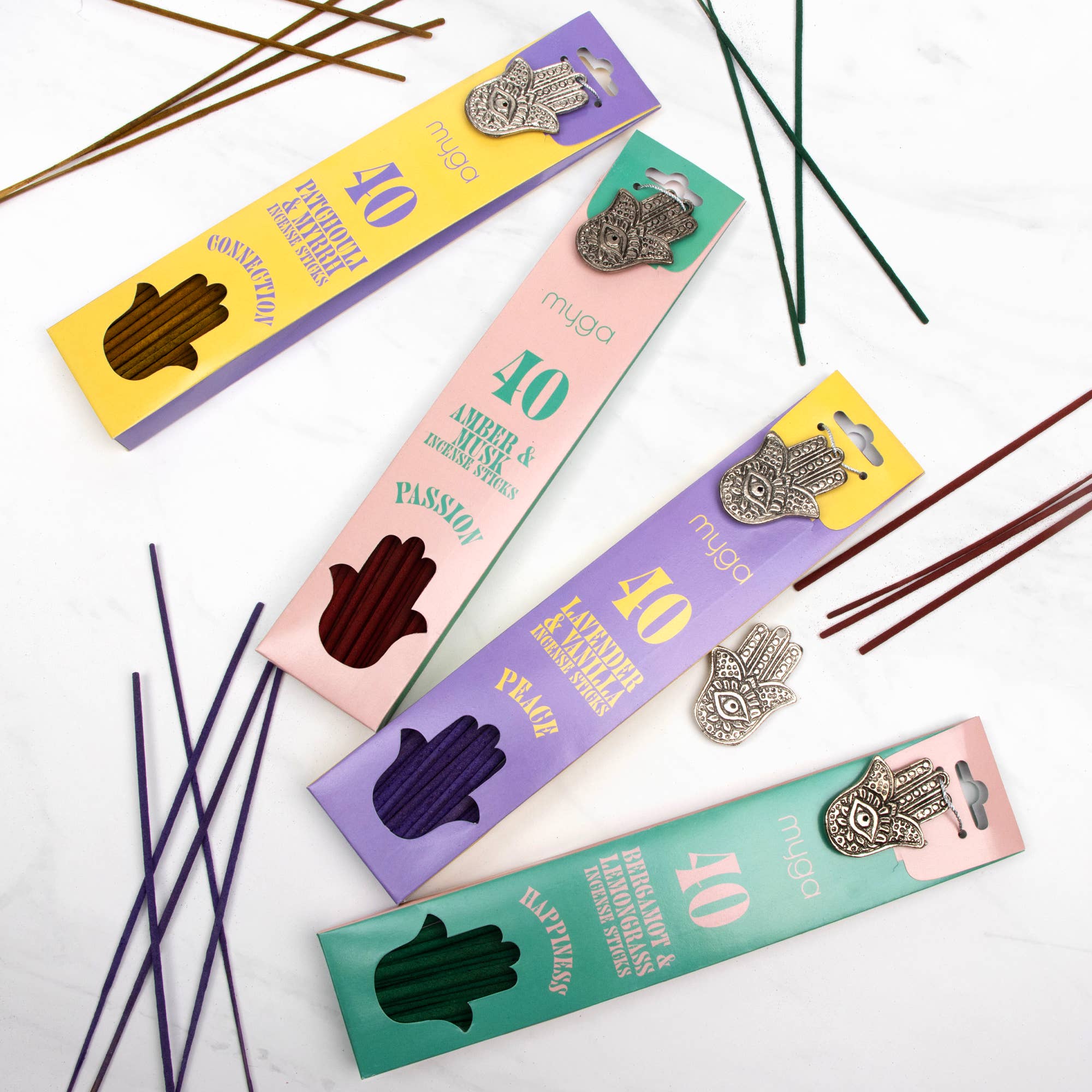 Spirit Wierook Stickset — 4 unieke geuren met hamsahouder