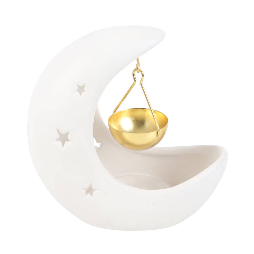 White Crescent Moon oliebrander met metalen schaal
