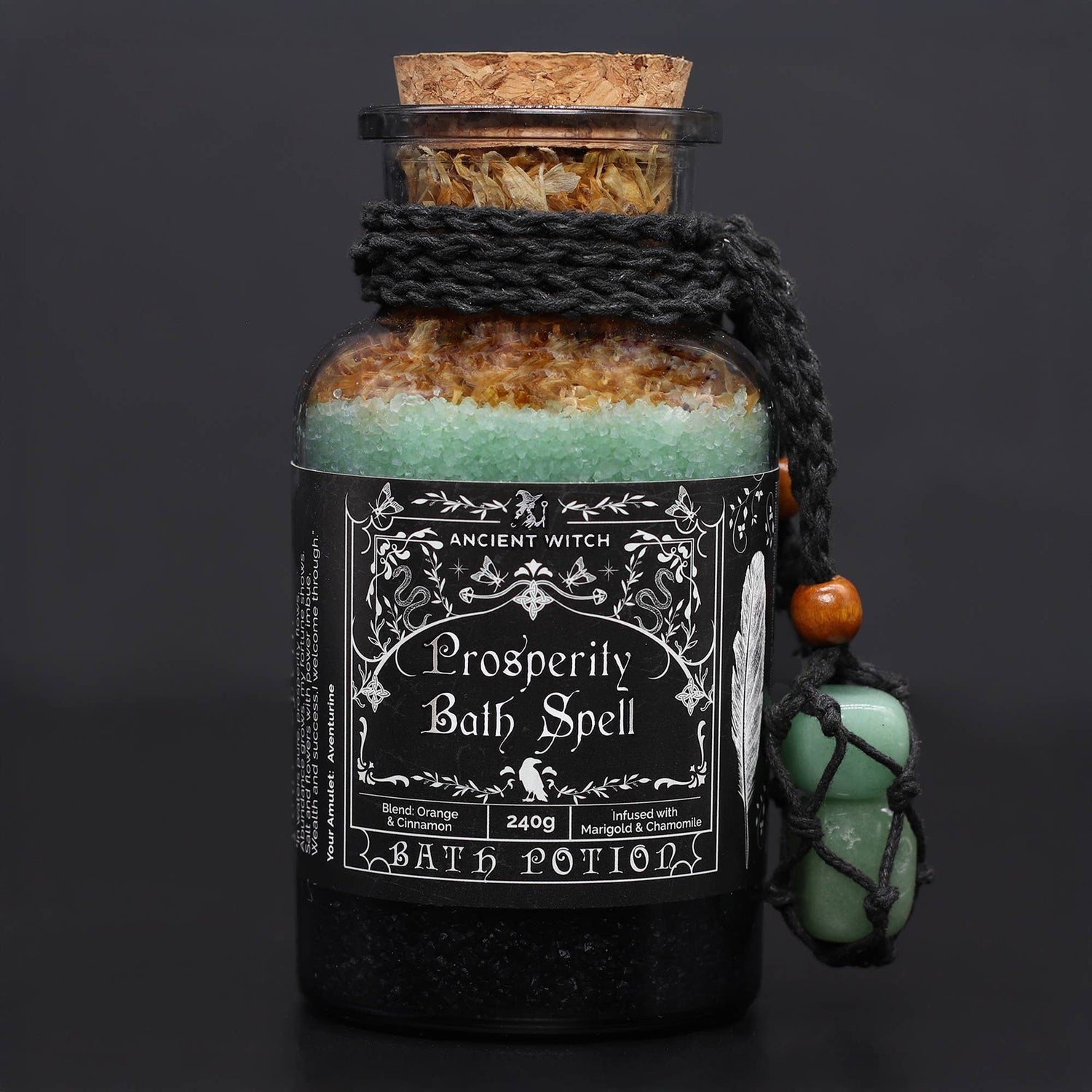 4x Oude heksenbadtoverdrank &amp; aventurijn kristalamulet - welvaart