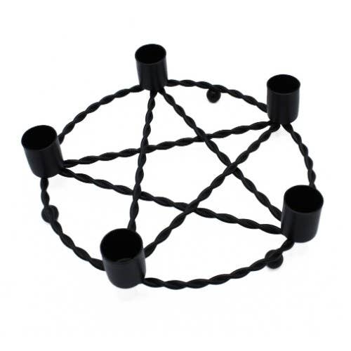 IJzeren Pentagram Kandelaar 15 cm Zwart