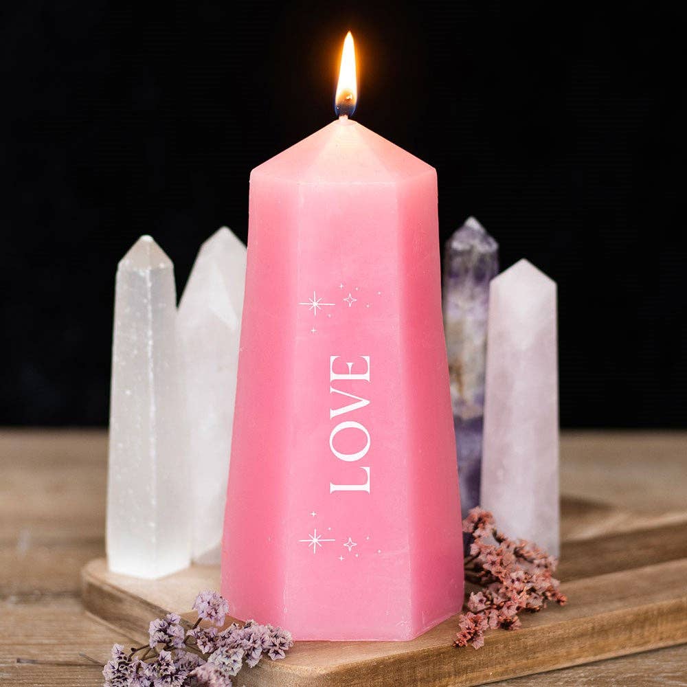Liefdeskristalkaars met ruwe rozenkwarts