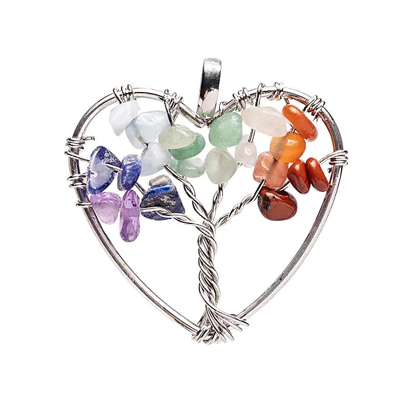 Chakra hanger zilverkleurig hart levensboom