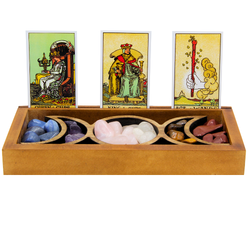 Triple Moon Crystal dienblad en tarotkaarthouder