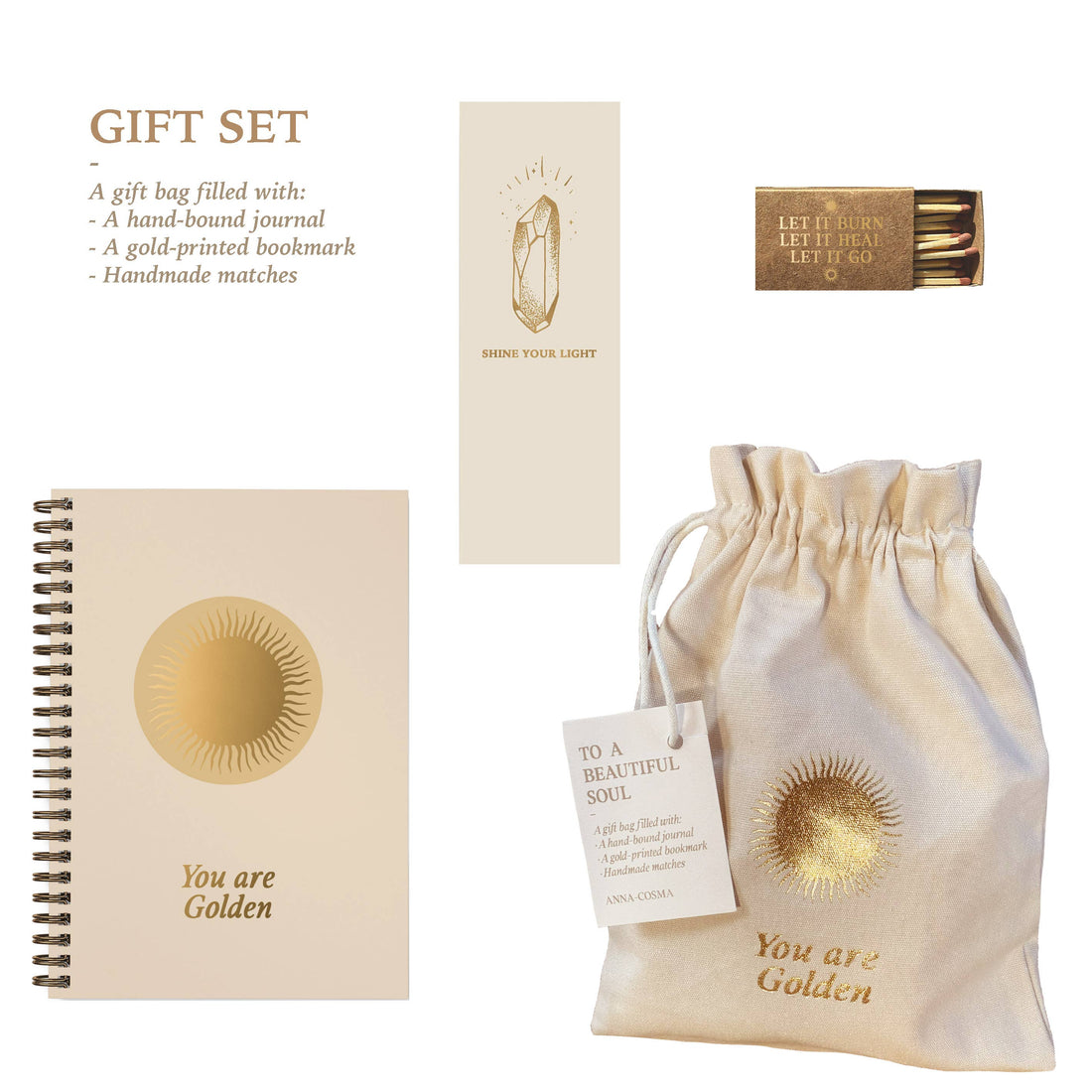 CADEAUSET - YOU ARE GOLDEN - CADEAUTASJE, DAGBOEK, BOEKENLEGGER - SUN