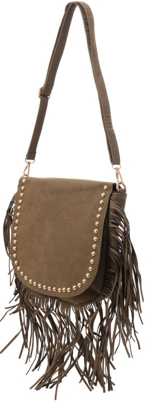 Tas met franje en studs green