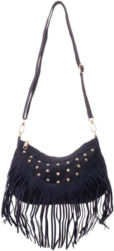 Tas met franje en studs blue
