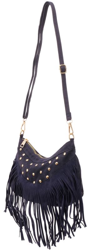 Tas met franje en studs blue
