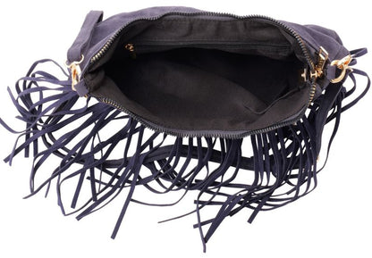 Tas met franje en studs blue