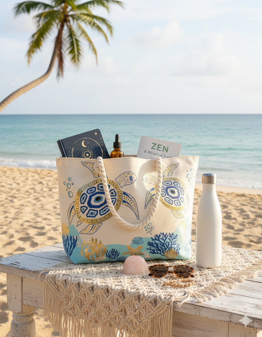 Beach bag turtle blauw