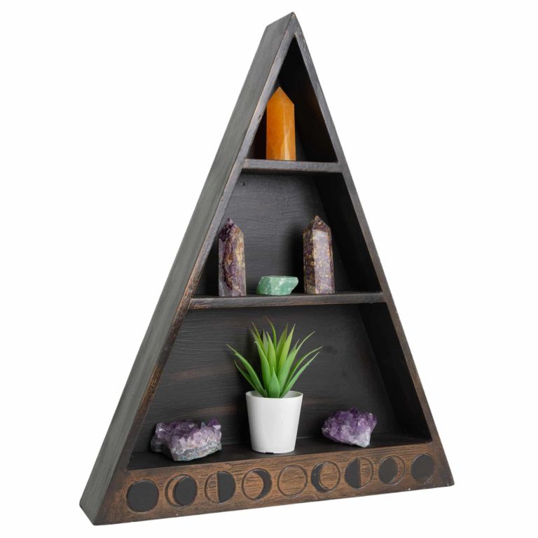 Houten Altaar Edelsteenkast Piramide Bruin Wash Maan fasen