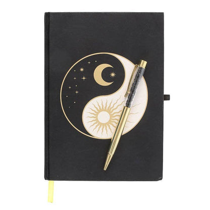Yin Yang dagboek met zwarte obsidiaanpen