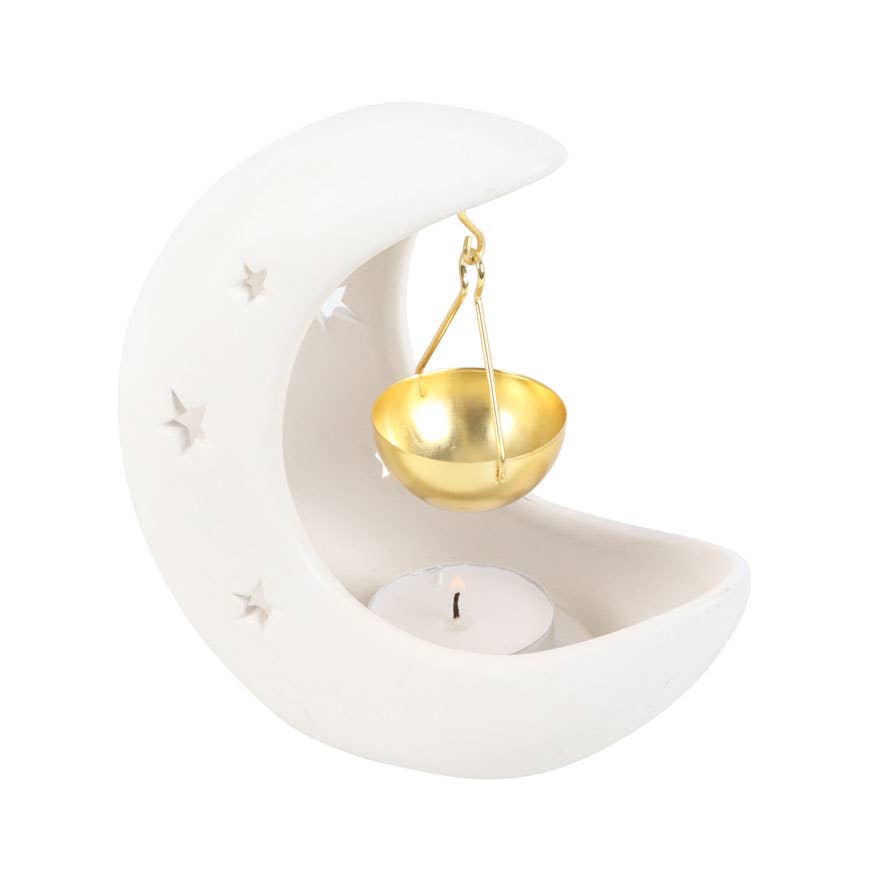 White Crescent Moon oliebrander met metalen schaal