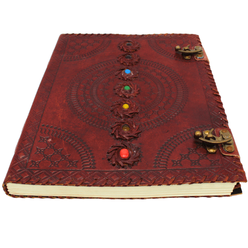 Lederen Dagboek Mandala met zeven edelstenen 25x33cm-