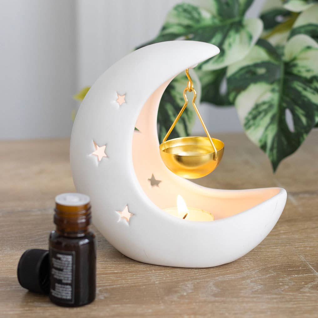 White Crescent Moon oliebrander met metalen schaal