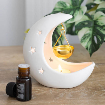 White Crescent Moon oliebrander met metalen schaal