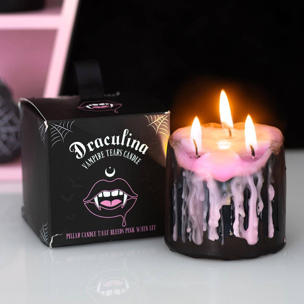 Kleine roze zuilkaars “Vampiertranen”