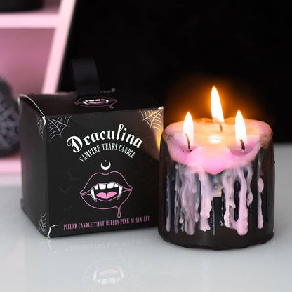 Kleine roze zuilkaars “Vampiertranen”