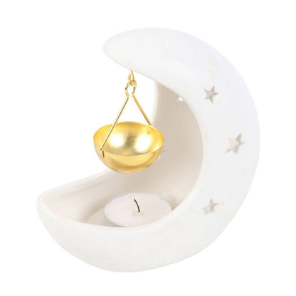 White Crescent Moon oliebrander met metalen schaal