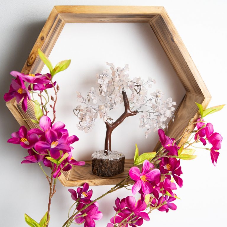 Edelsteenboom Rozenkwarts met Harten – Liefde – (22 cm)
