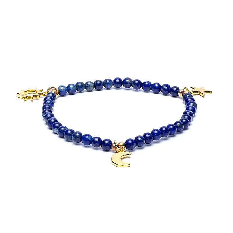 Armband lapis met ster/maan/zon bedels