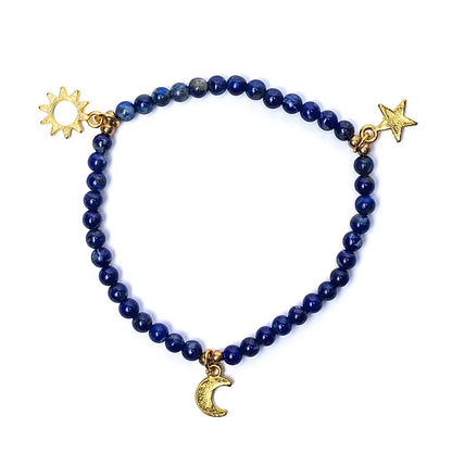 Armband lapis met ster/maan/zon bedels